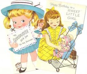 Vintage Hallmark Greeting Card Sweet little girls 1950s cuteness