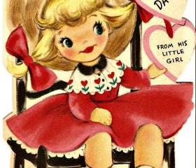 Vintage Hallmark Greeting Card Sweet little girls 1950s cuteness