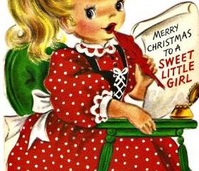 Vintage Hallmark Greeting Card Sweet little girls 1950s cuteness