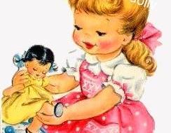 Bedtime for dolly. Vintage greeting card. Vintage digital image. JPEG.PDF.