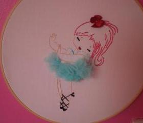 Vintage Ballerina hand embroidered wall art.